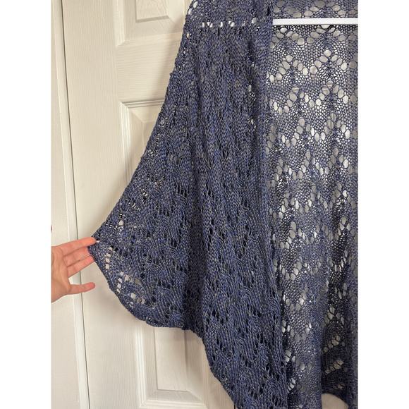 Theory open knit crochet blue sweater cocoon dolman sweater small - Picture 2 of 6